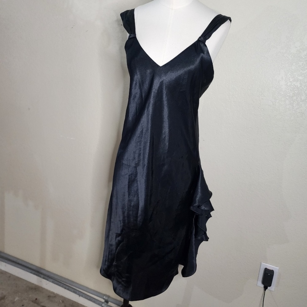 VICTORIA SECRET GOLD LABEL BLACK SILK DRESS WITH RUFFLE SIDES